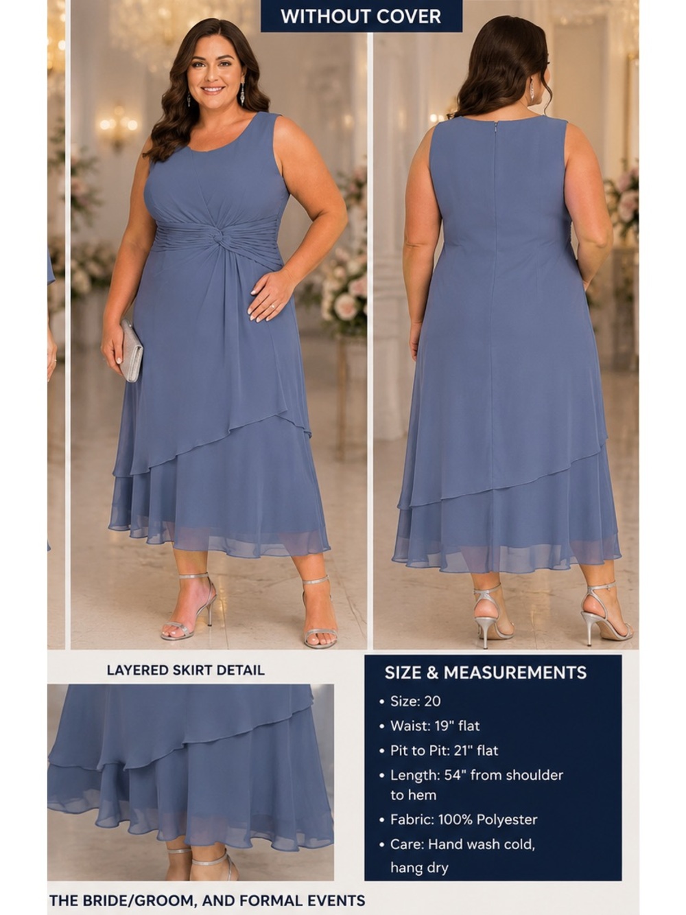 Sleeveless Midi Dress in Slate Blue with Twisted Waist